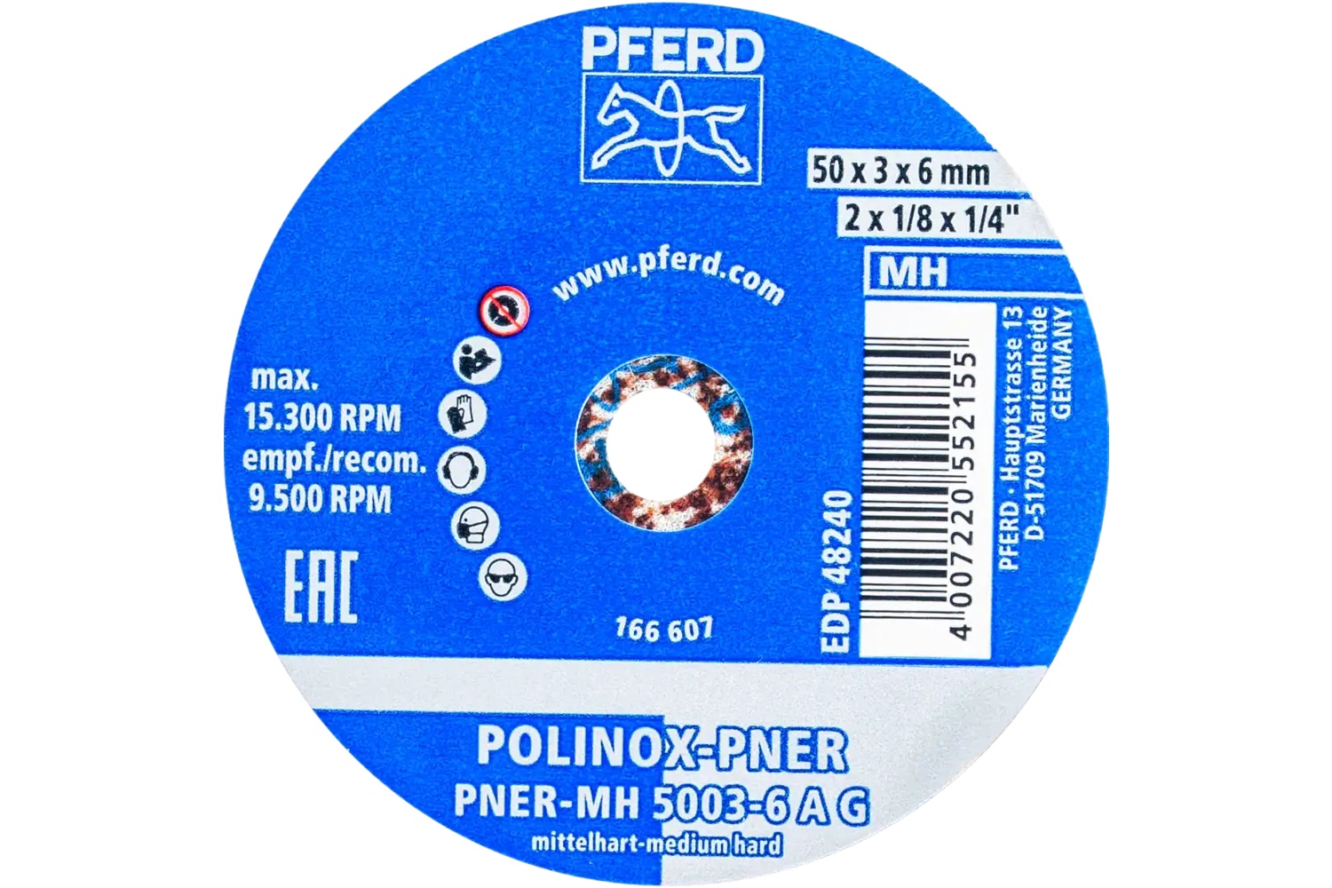 Picture of Pferd Polinox® Unitized Wheel, 2" X 1/8 X 1/4, Coarse, Medium-Hard, 6Ac, Aluminum Oxide